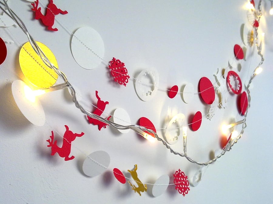 Nordic Paper Garland in Red,Gold and White,Christmas Decoration