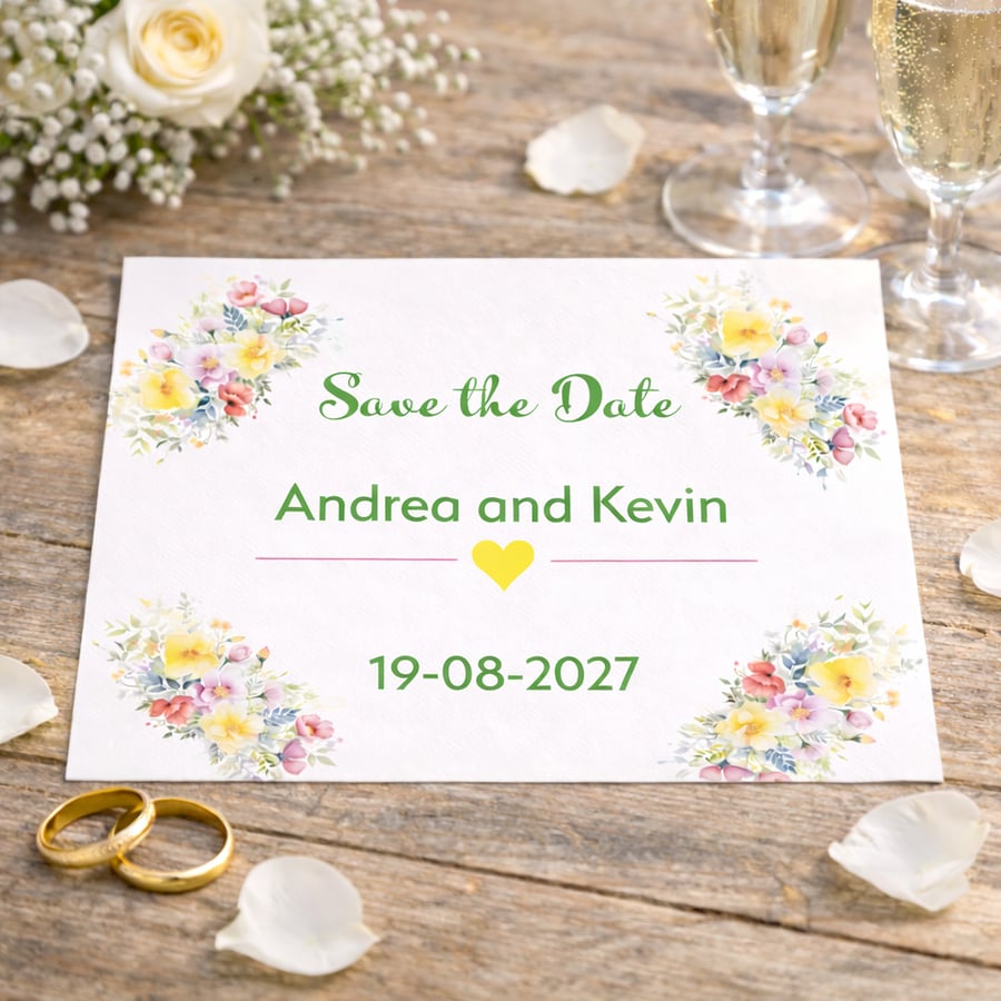 Floral Save the Date Cards with Handmade Envelopes  Wedding Stationery
