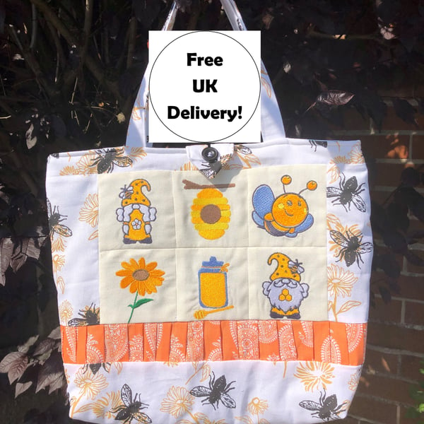 Patchwork Bee Themed Quilted Tote Bag