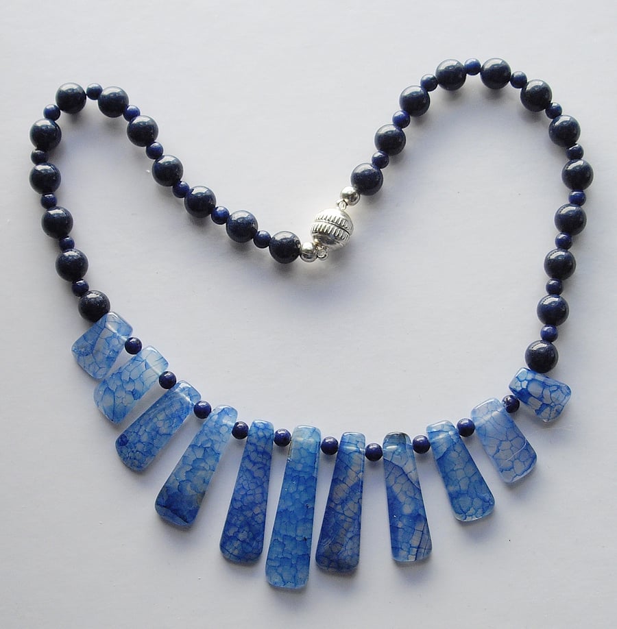 Blue Gemstone Graduated Choker with Magnetic Clasp