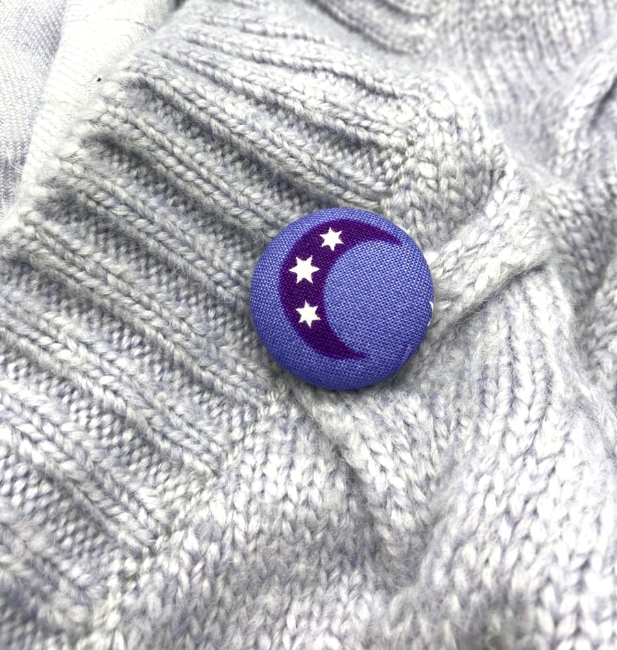 Purple crescent moon with stars brooch astronomy lover