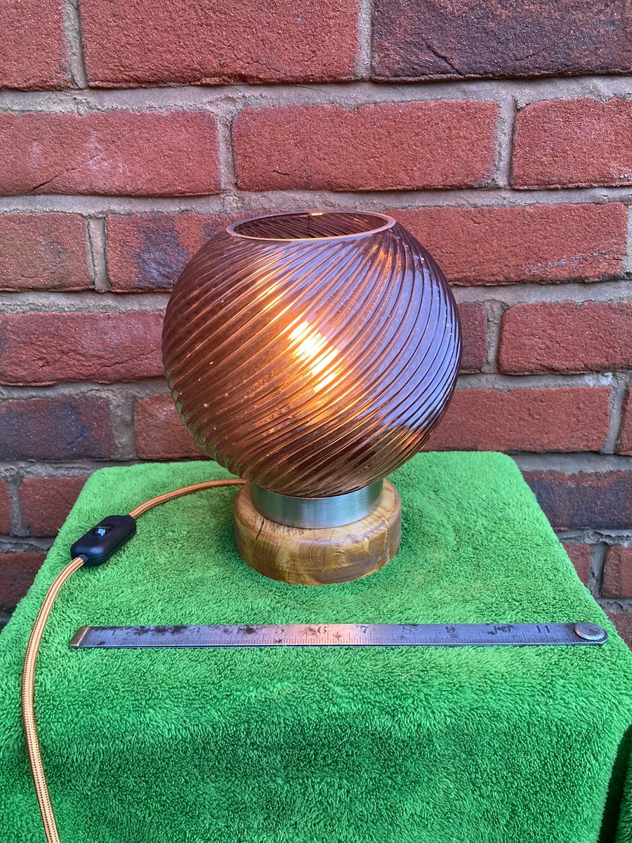 Upcycled Plum Coloured Glass Bowl Table Lamp