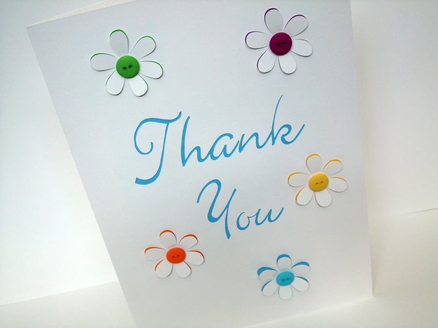 Large Thank you card with Button Flowers 