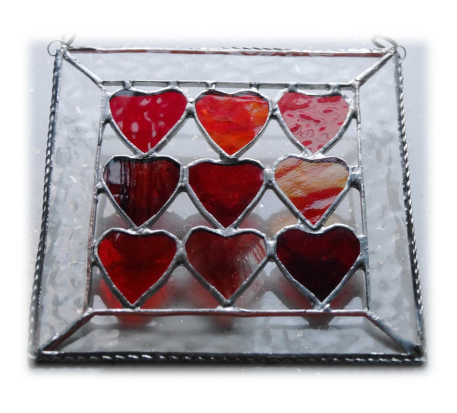 9 of Hearts Suncatcher Stained Glass Framed 013 Red