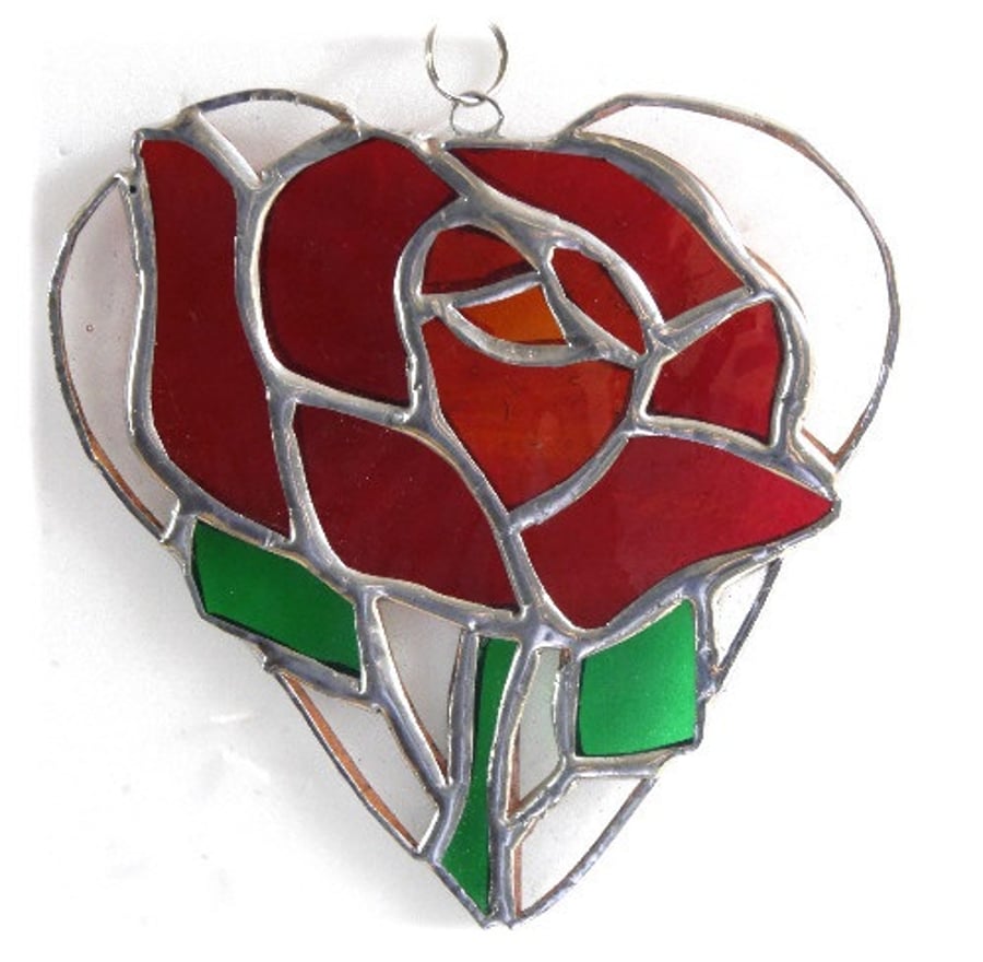 Red Rose Heart Suncatcher Stained Glass 022