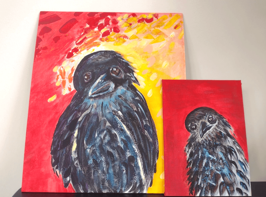 2x "Birdie" Original PAINTING Acrylics IMPRESSIONISM 