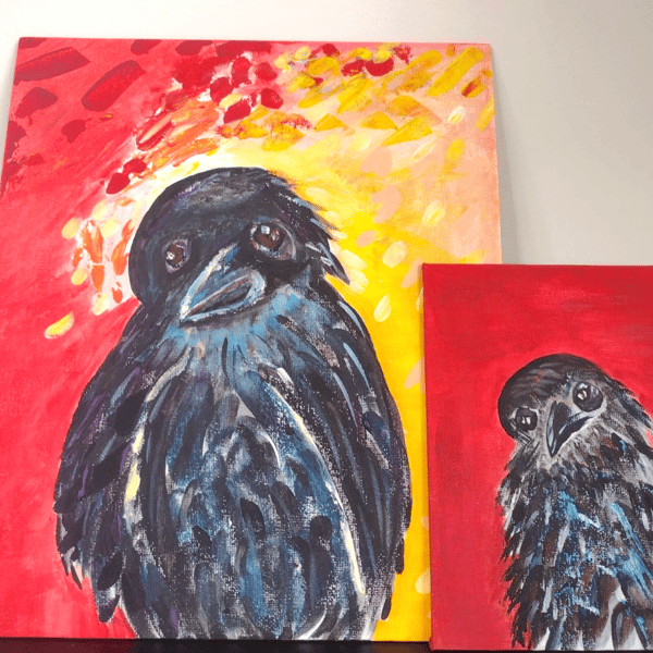 2x "Birdie" Original PAINTING Acrylics IMPRESSIONISM 