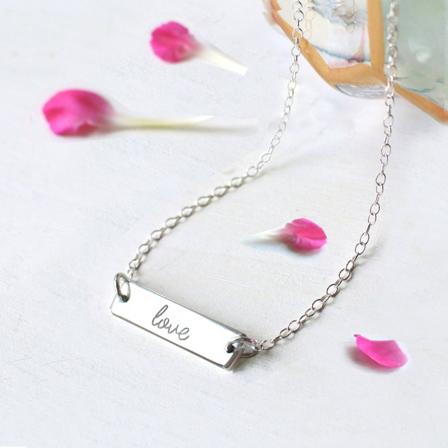 Personalised Sterling Silver Little 'LOVE' Bar Necklace, Valentine's Day gift