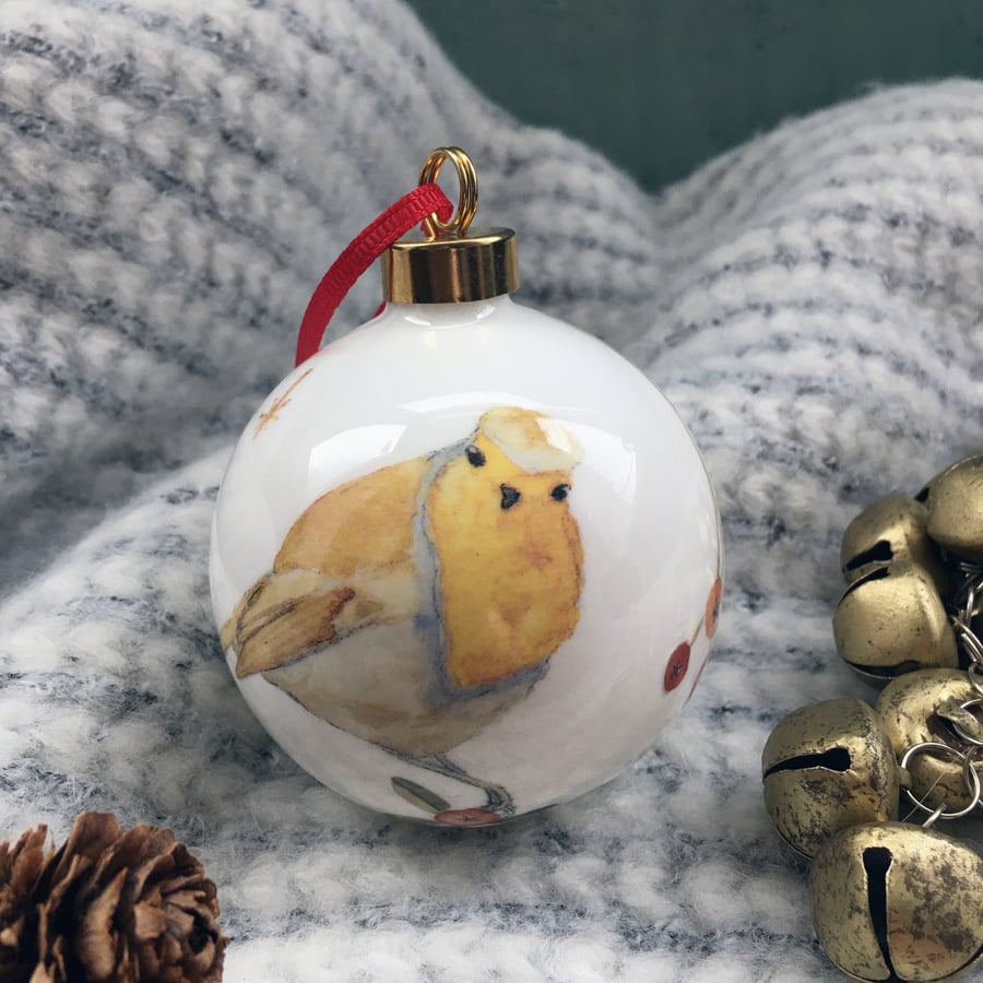 Fine Bone China Robin Christmas Bauble