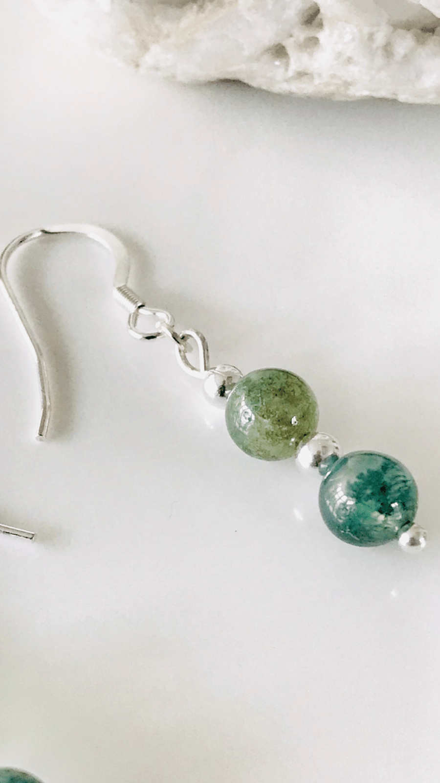 Indian Agate green gemstone earrings, gift for her, gift wrapped