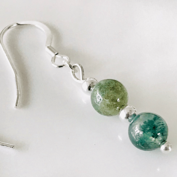 Indian Agate green gemstone earrings, gift for her, gift wrapped
