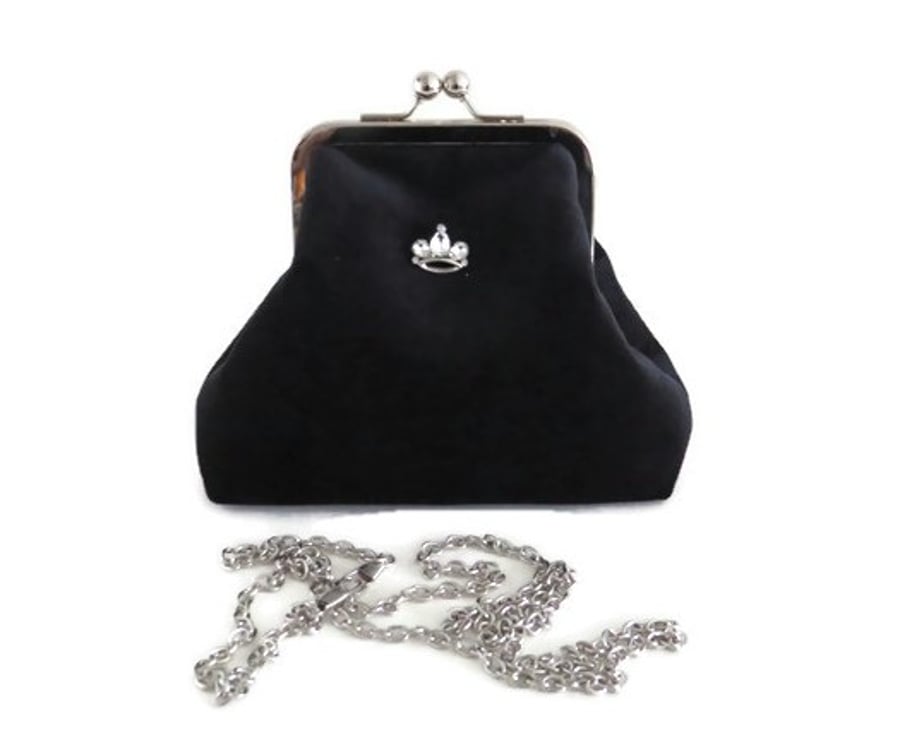 Black velvet crossbody bag with cotton lining ,... Folksy