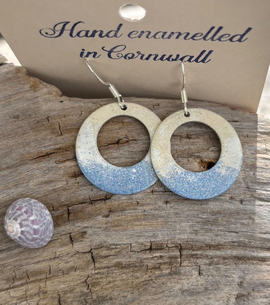 Hand enamelled beach earrings on sterling silver ear hooks 