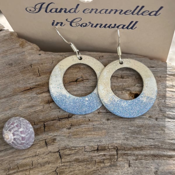 Hand enamelled beach earrings on sterling silver ear hooks 