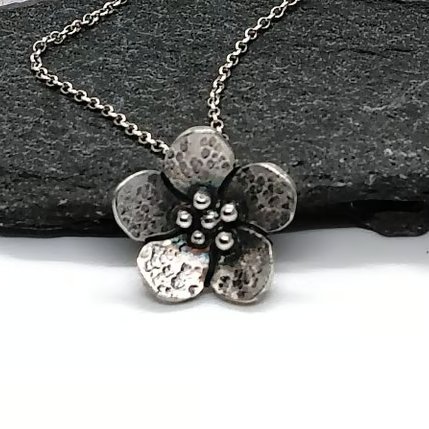 Silver Flower necklace oxidized sterling silver floral pendant