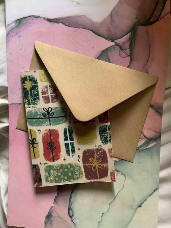 Handmade Holiday Greeting Card – Retro Presents Design