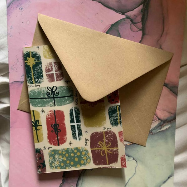Handmade Holiday Greeting Card – Retro Presents Design