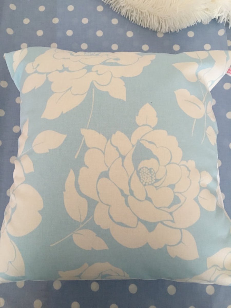 Cushion cover in Cath Kidston blue mono rose cotton duck fabric