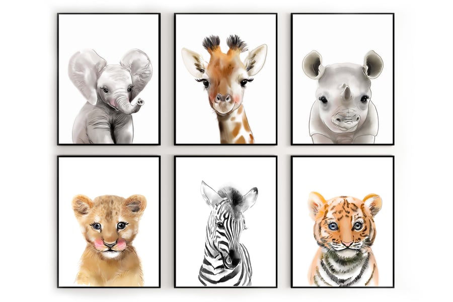 Safari animals nursery prints, safari animals kids room decor