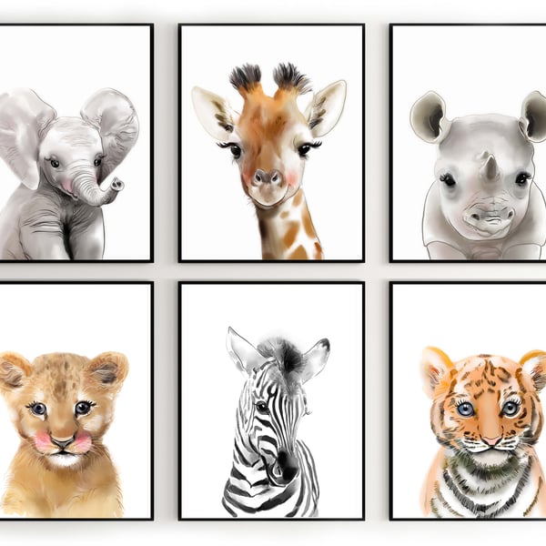 Safari animals nursery prints, safari animals kids room decor