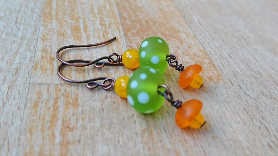 SALE citrus colours polka dot earrings, copper earrings