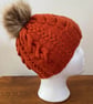 Autumn Colour Beanie Hat,Cable Pattern, Toning Pom Pom, Fits Head Size 56cms 