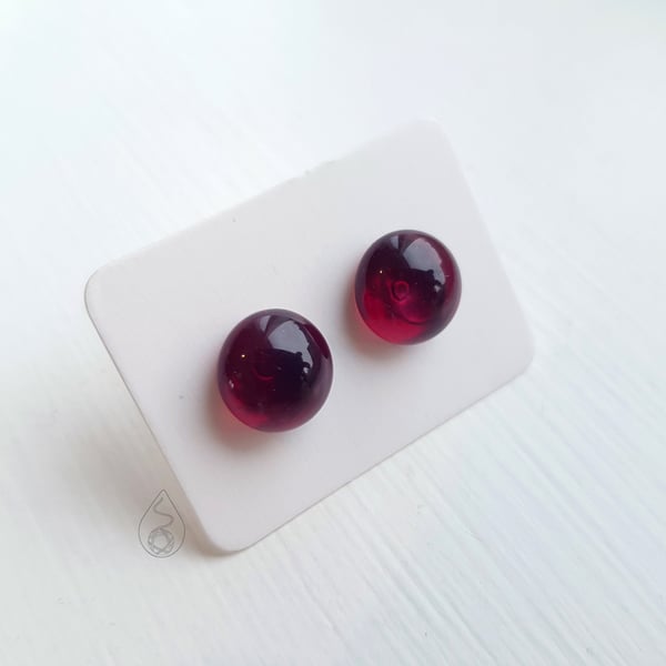 Fused Glass Stud Earrings - Cranberry Pink