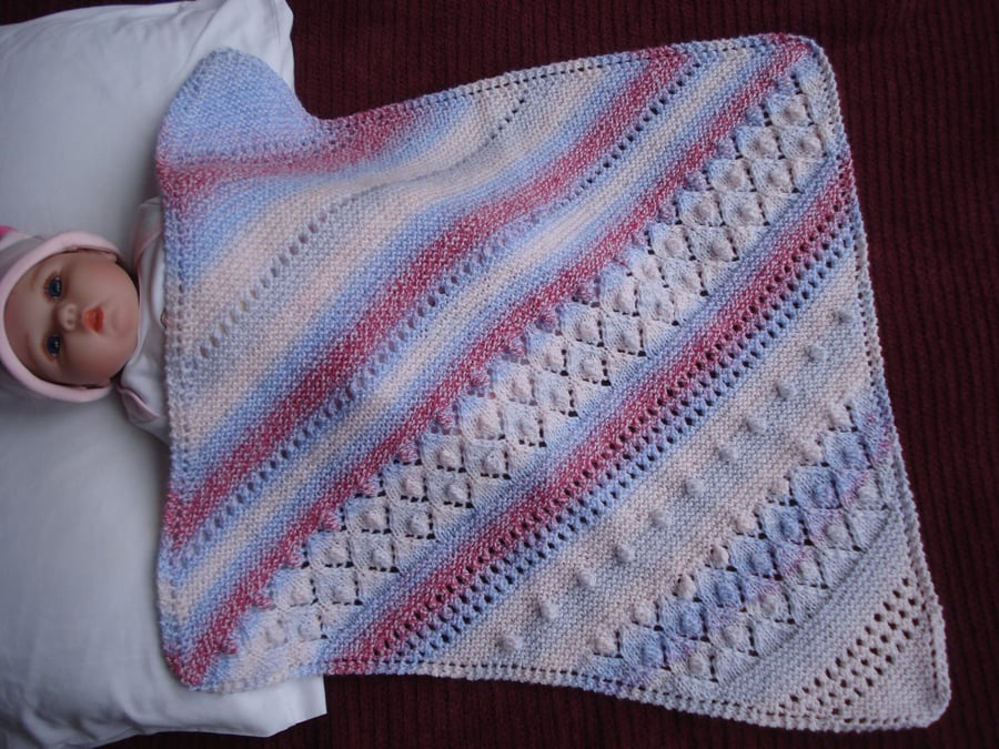 Small Hand Knitted Decorative Baby Blanket In Multi Colour Yarn (R874)