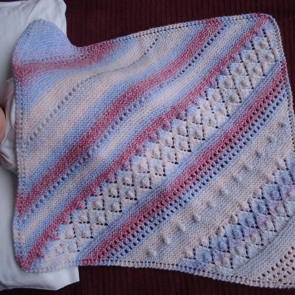 Small Hand Knitted Decorative Baby Blanket In Multi Colour Yarn (R874)