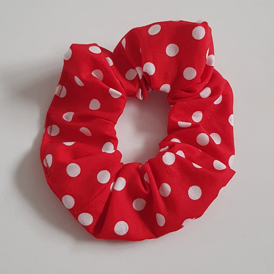 Red Polka Dot Cotton Scrunchie - Handmade Hair Tie