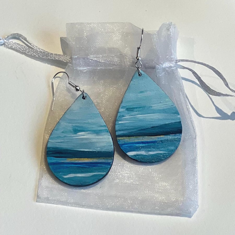 Handcrafted Earrings, Seascape Paintings, Seaside, Sea Inspired, Original Art