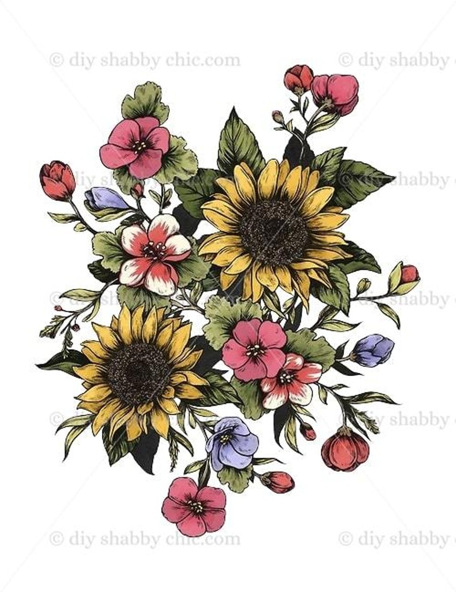 Waterslide Wood Furniture Decal Vintage Image Transfer DIY Shabby Chic Sunflower