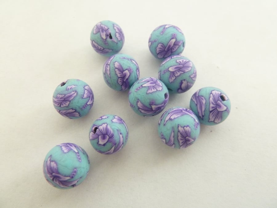 HALF PRICE purple flower polymer clay beads