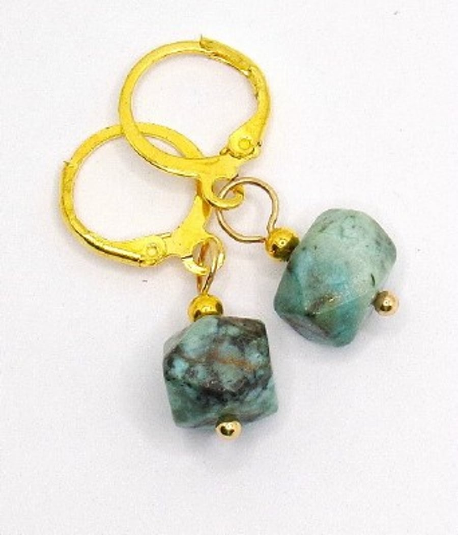 African Turquoise Jasper Gemstone Earrings.