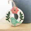 Teeny bird and flower wreath pottery decoration