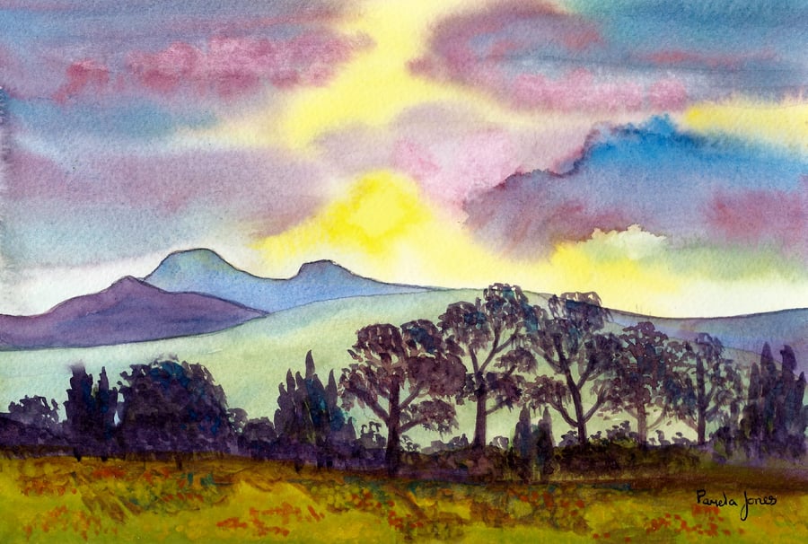 Evening Light, Pen Y Fan Print, Brecon Beacons Print, Wales, in 9 x 7 '' Mount