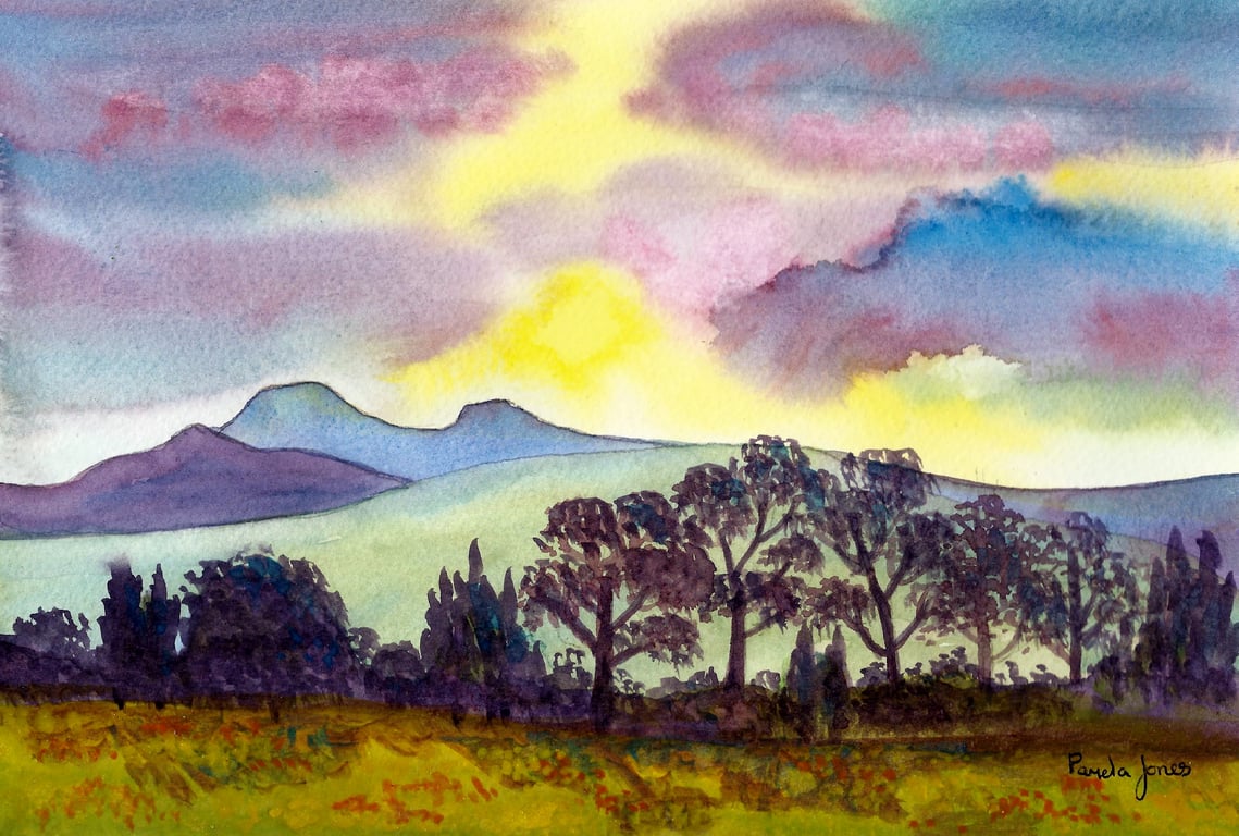 Evening Light, Pen Y Fan Print, Brecon Beacons Print, Wales, in 9 x 7 '' Mount