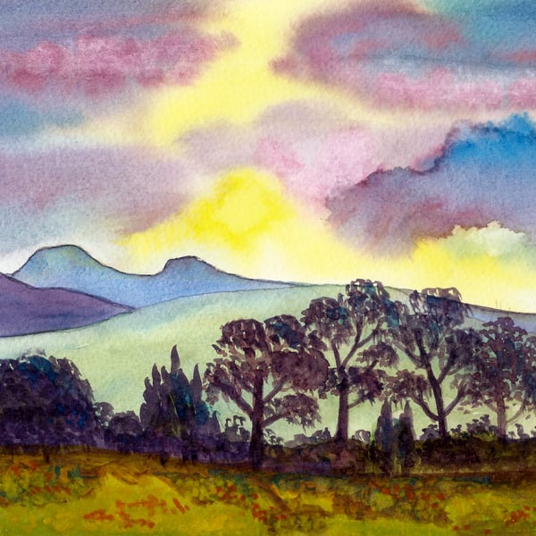 Evening Light, Pen Y Fan Print, Brecon Beacons Print, Wales, in 9 x 7 '' Mount