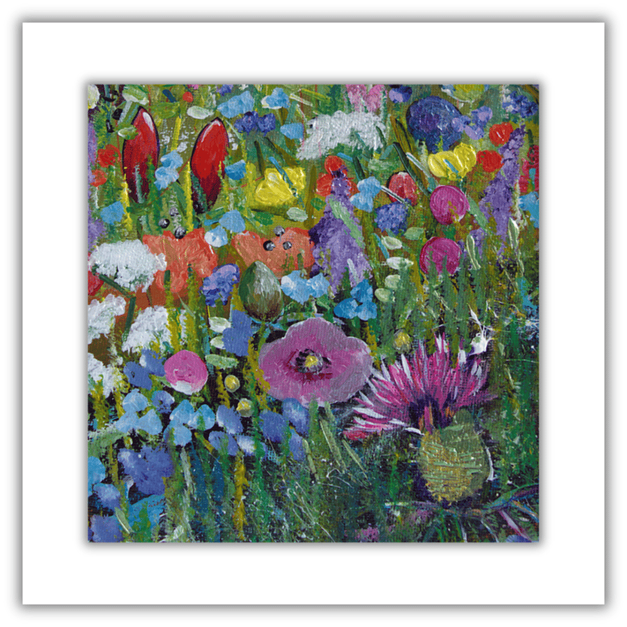 Small mounted flower painting - wildflowers - letterbox gift - acrylic painting