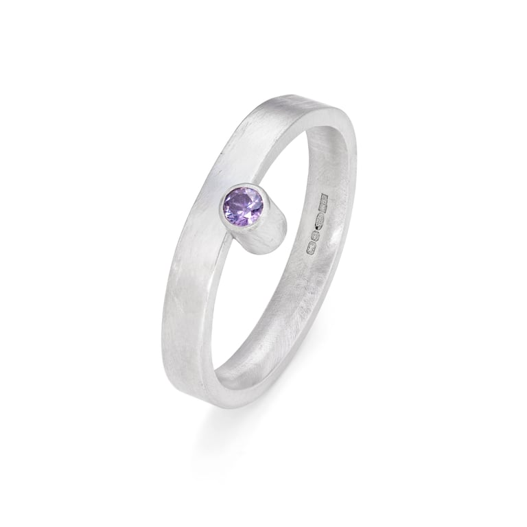 Leticia by Fedha - sterling silver ring with a tiny tube-set amethyst