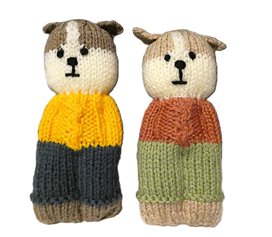 Handmade knitted pair of pocket dolls - dogs