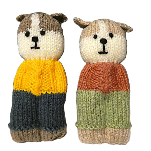 Handmade knitted pair of pocket dolls - animals