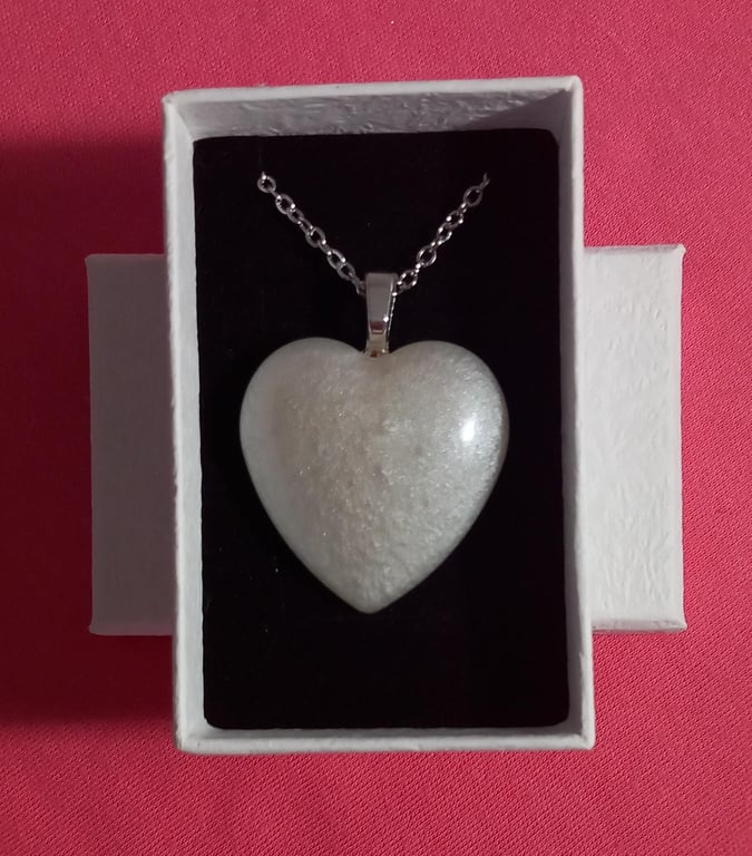 Heart necklace ,White Heart resin statement stainless steel necklace, Gift boxed