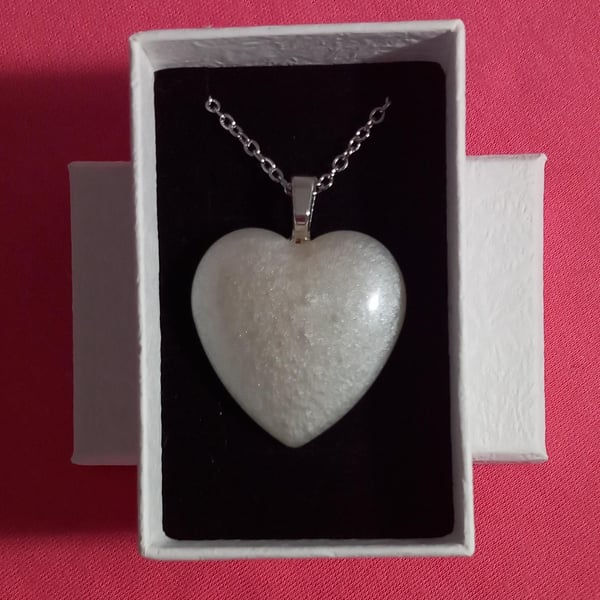 Heart necklace ,White Heart resin statement stainless steel necklace, Gift boxed