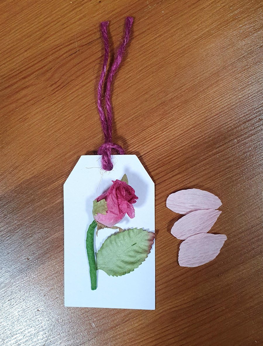 Paper Flower Rose Gift Tag - Dark Pink