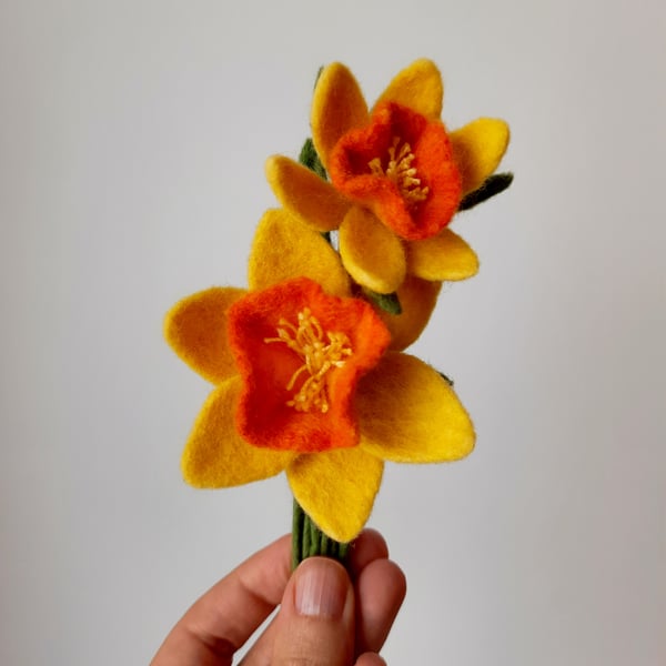 Seconds Sunday- Needle Felt Merino Daffodil Brooch