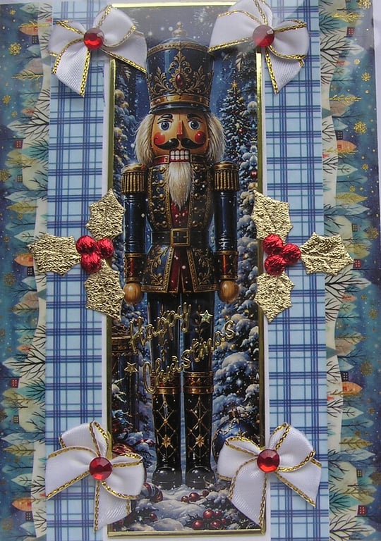 Hand Crafted Decoupage Chistmas Card - Happy Christmas (3388) Nutcracker Guard