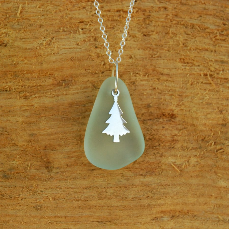 Christmas tree beach glass pendant
