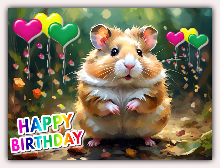 Happy Birthday Cute Hamster In Woods Card 