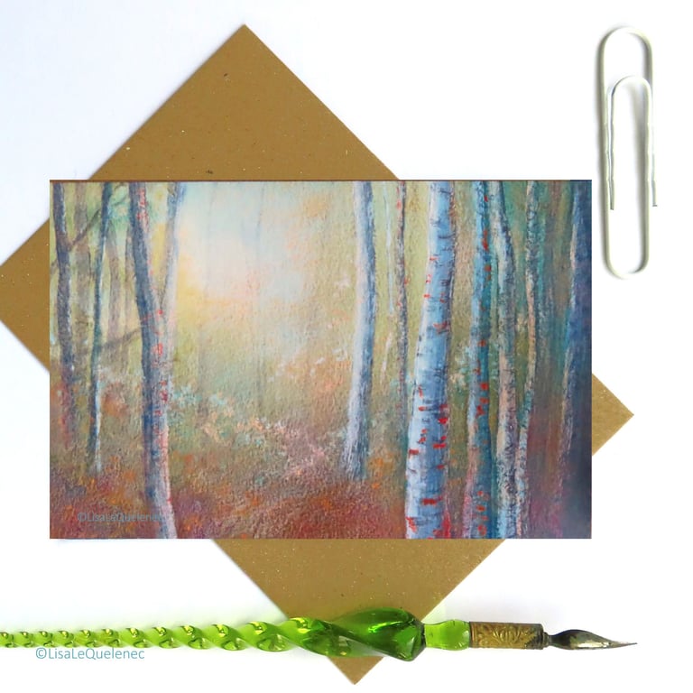 forest gloaming artist blank art card birch wood plastic free cello free